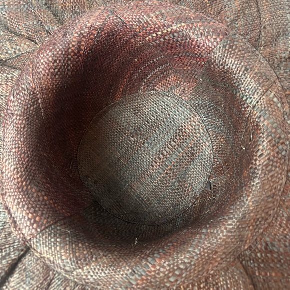 Madagascar Raffia Woven Straw Extra Wide Brim Beach Hat Flip Brim Red Brown - Picture 7 of 8